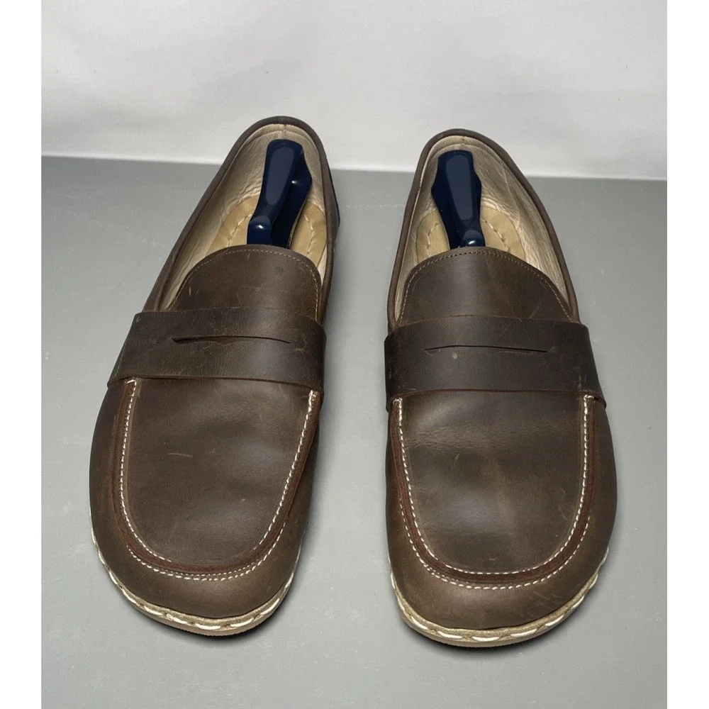Atlantis Handmade Barefoot Shoes Brown Leather Penny Loafers Size M 14.5